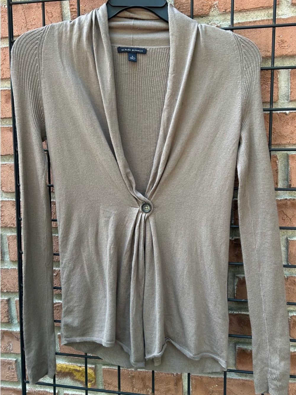Banana Republic Taupe-Brown Draped Single-Button Cardigan